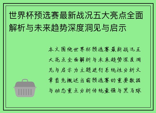 世界杯预选赛最新战况五大亮点全面解析与未来趋势深度洞见与启示